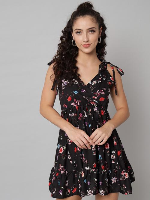 black floral fit & flare dress - 20289470 - Very Small Image - 1
