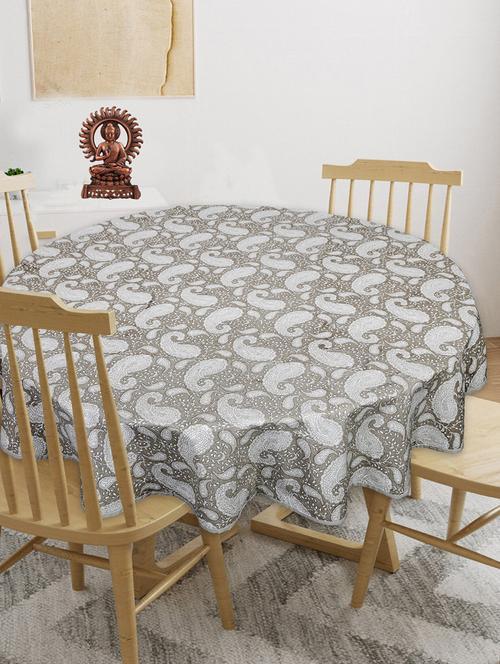 indhome life cotton round pack of 1 floral 4 seater dining table cloth cover, 56" diameter - 20290163 - Very Small Image - 1