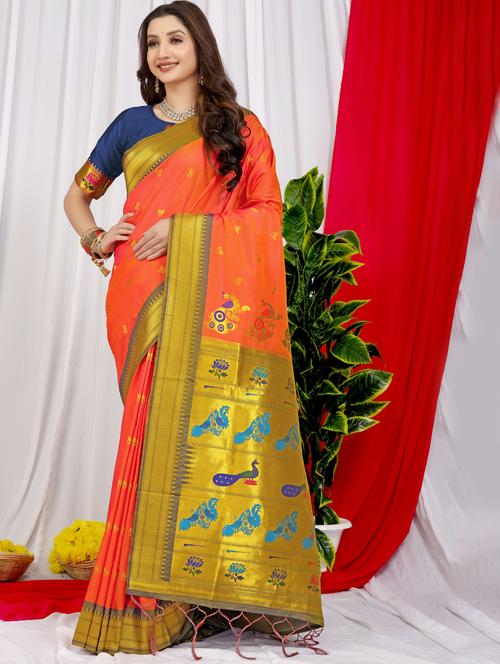 women's self design orange colored saree with blouse - 20290624 - Very Small Image - 1