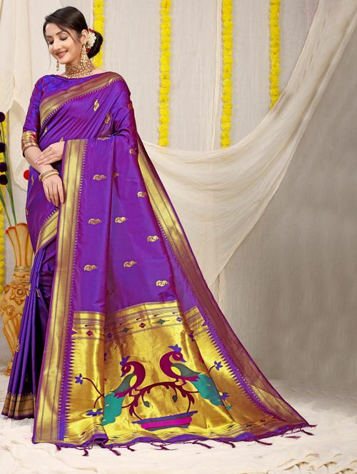 women's self design purple colored saree with blouse - 20290657 - Very Small Image - 1