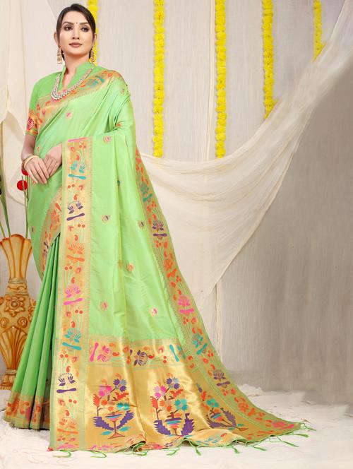 women's self design light green colored saree with blouse - 20290663 - Very Small Image - 1