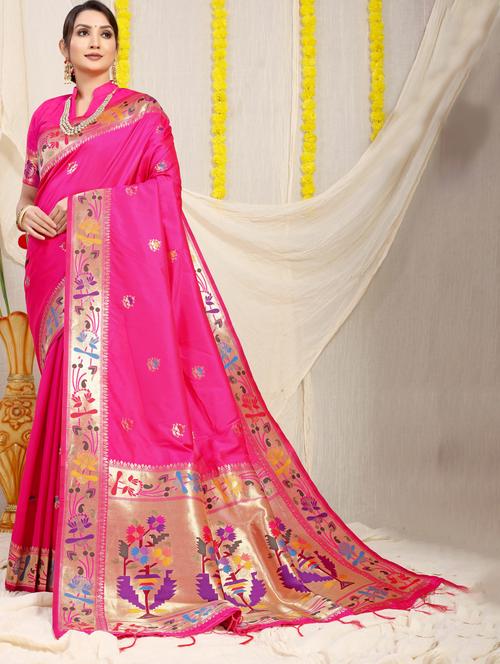 women's self design pink colored saree with blouse - 20290665 - Very Small Image - 1