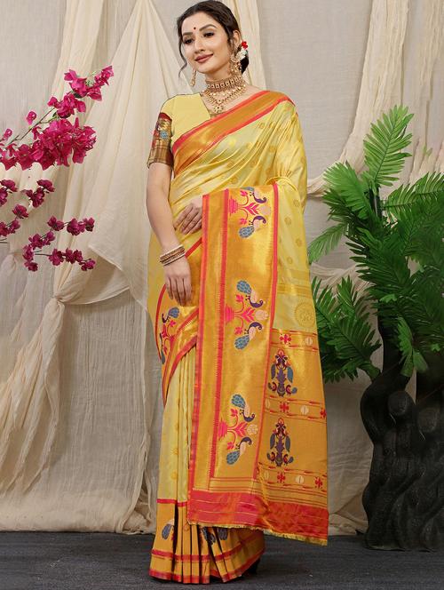 women's self design mustard colored saree with blouse - 20290689 - Very Small Image - 1