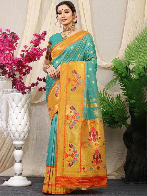 women's self design green colored saree with blouse - 20290693 - Very Small Image - 1