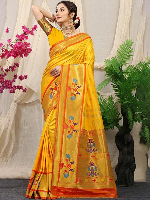 women's self design yellow colored saree with blouse - 20290694 - Very Small Image - 1