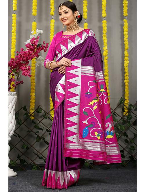 women's self design purple colored saree with blouse - 20290702 - Very Small Image - 1