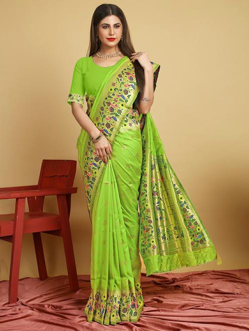 women's self design neon colored saree with blouse - 20290708 - Very Small Image - 1