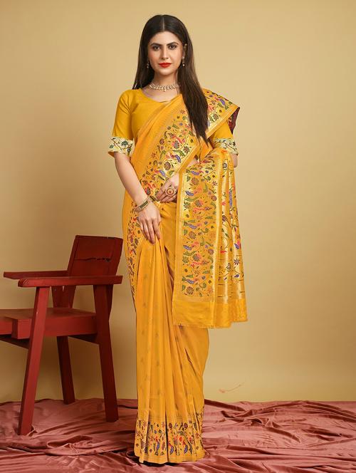 women's self design yellow colored saree with blouse - 20290710 - Very Small Image - 1