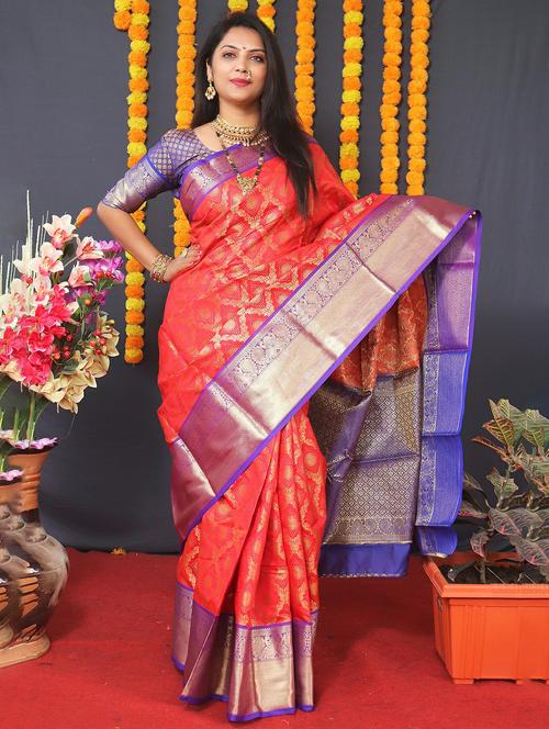 women's self design red colored saree with blouse - 20290762 - Very Small Image - 1