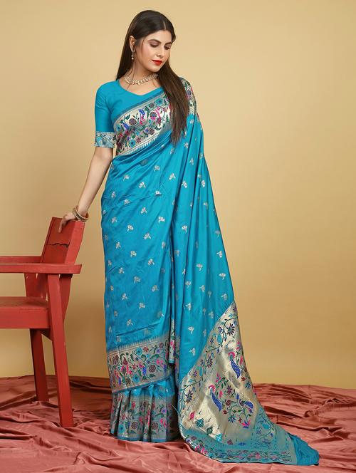 women's self design light blue colored saree with blouse - 20290831 - Very Small Image - 1