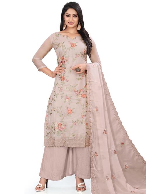 women beige unstitched a-line suits - 20291283 - Very Small Image - 1