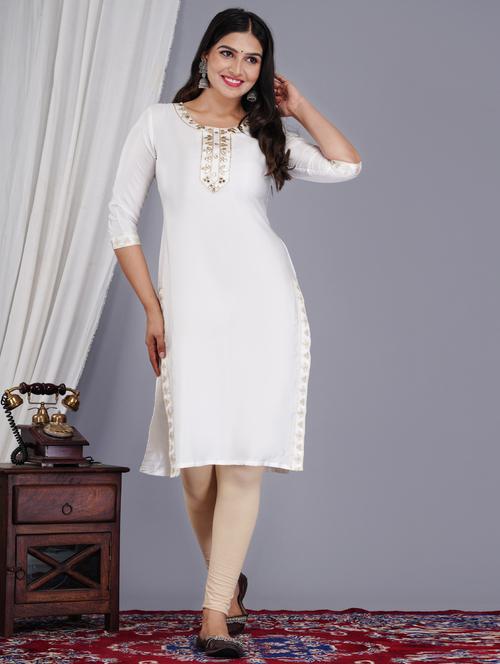 white silk mirror work straight kurta - 20291742 - Very Small Image - 1