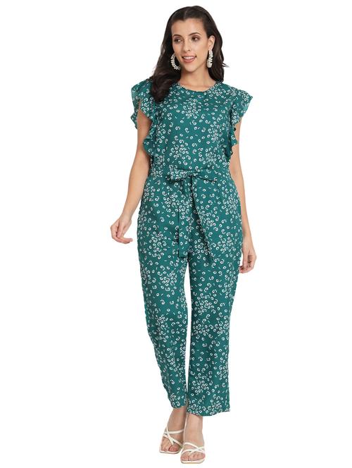 green florals printed full length jumpsuit - 20292420 - Very Small Image - 1
