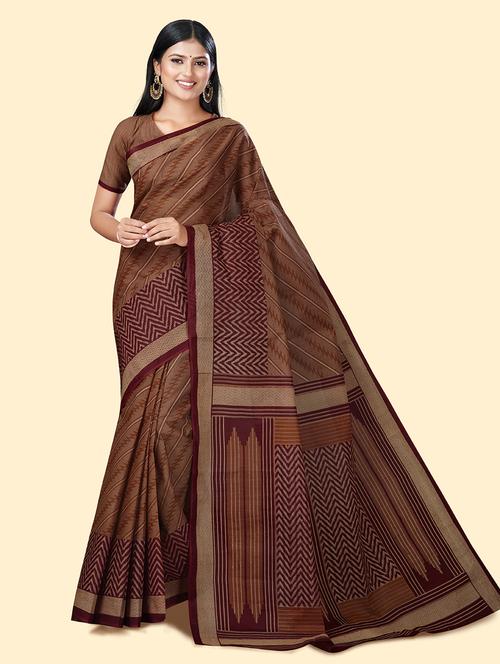 women's geometric brown colored saree with blouse - 20294677 - Very Small Image - 1