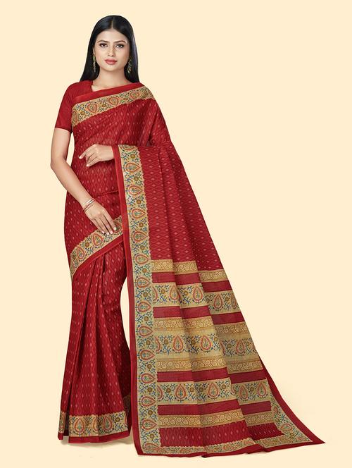 women's printed red colored saree with blouse - 20294773 - Very Small Image - 1