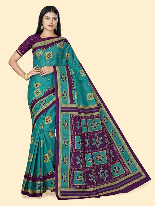 women's ikat sea green colored saree with blouse - 20294815 - Very Small Image - 1