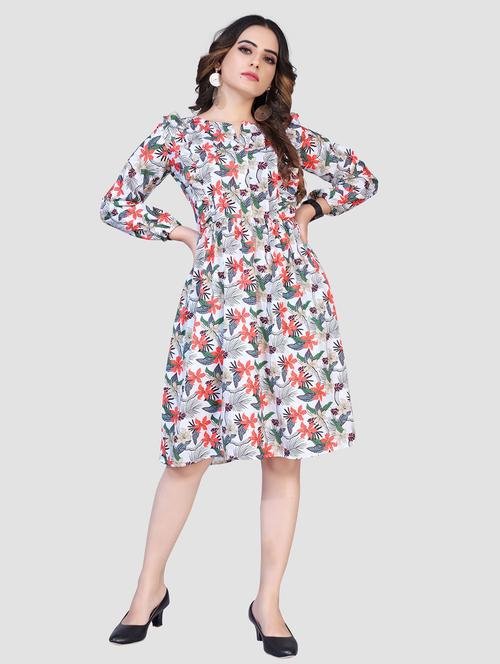 white floral print fit & flare dress - 20295296 - Very Small Image - 1