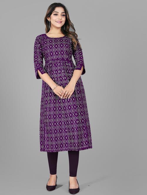 purple colored a-line kurta - 20295519 - Very Small Image - 1