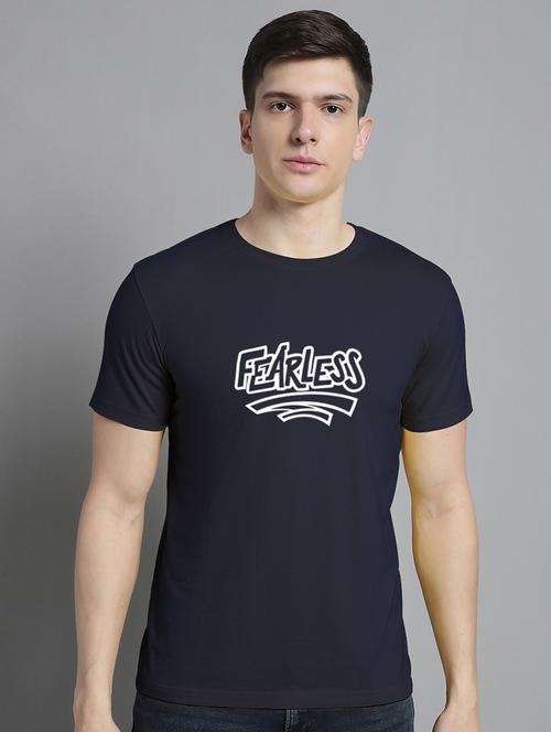 men navy blue cotton chest print t-shirt - 20295702 - Very Small Image - 1