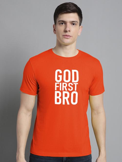 men orange cotton chest print t-shirt - 20295714 - Very Small Image - 1