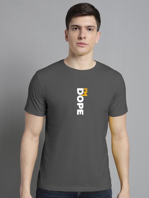 men grey cotton chest print t-shirt - 20295737 - Very Small Image - 1