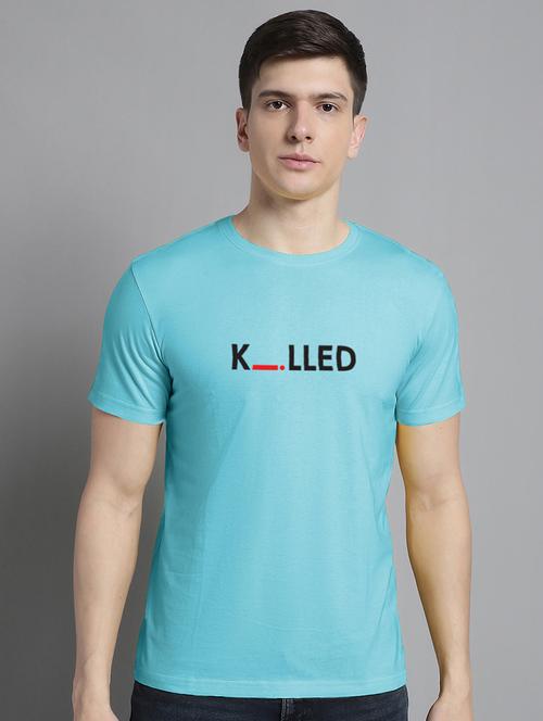 men typography print light blue cotton t-shirt - 20295748 - Very Small Image - 1