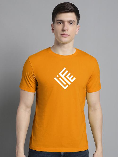 men typography print mustard cotton t-shirt - 20295758 - Very Small Image - 1