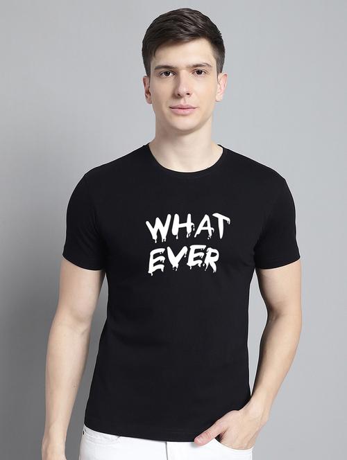 men typography print black cotton t-shirt - 20295770 - Very Small Image - 1