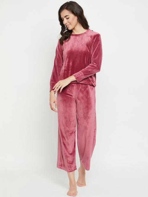 dusty pink solid pyjama nightwear set - 20297340 - Very Small Image - 1
