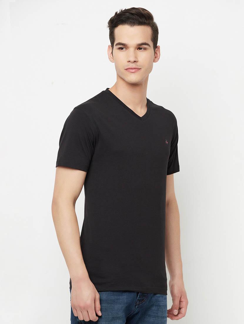 black solid v neck t-shirt - 20298706 - Zoom Image - 1