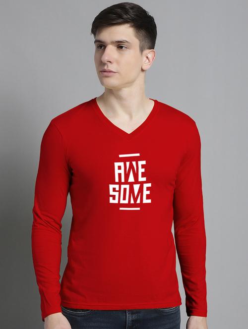 men red cotton chest print t-shirt - 20299025 - Very Small Image - 1