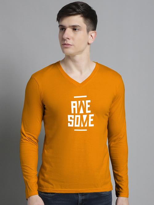 men typography print mustard cotton t-shirt - 20299030 - Very Small Image - 1