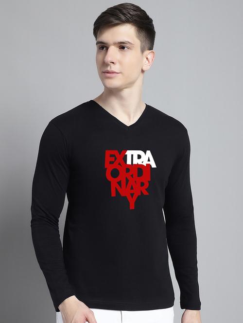 men black cotton chest print t-shirt - 20299045 - Very Small Image - 1