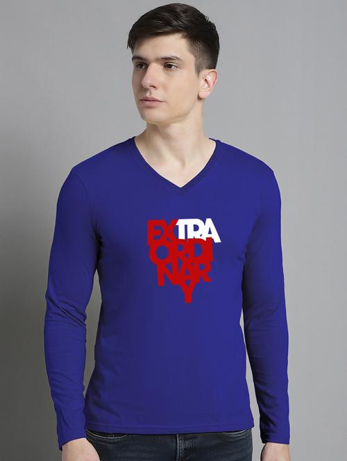 men typography print blue long sleeves cotton t-shirt - 20299046 - Very Small Image - 1