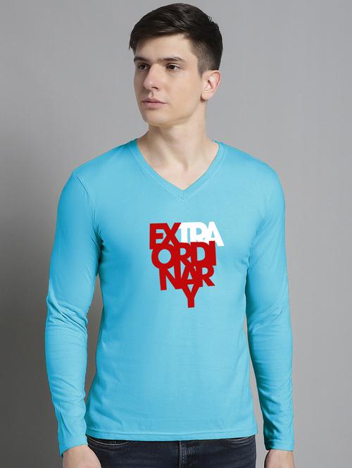 men light blue cotton chest print t-shirt - 20299048 - Very Small Image - 1