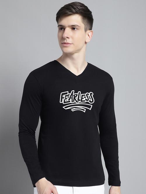 black cotton chest print tshirt - 20299053 - Very Small Image - 1