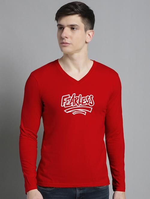 men typography print red long sleeves cotton t-shirt - 20299054 - Very Small Image - 1