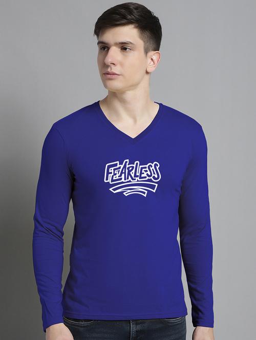 men typography print blue long sleeves cotton t-shirt - 20299055 - Very Small Image - 1