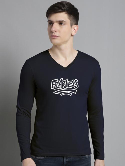 men navy blue cotton chest print t-shirt - 20299058 - Very Small Image - 1