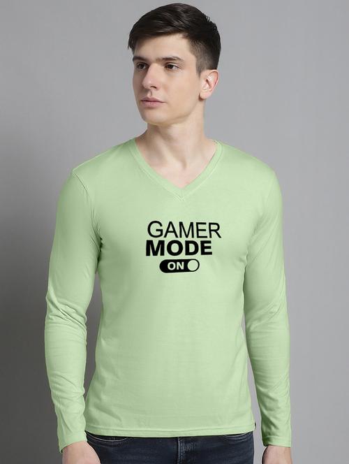 men light green cotton chest print t-shirt - 20299067 - Very Small Image - 1