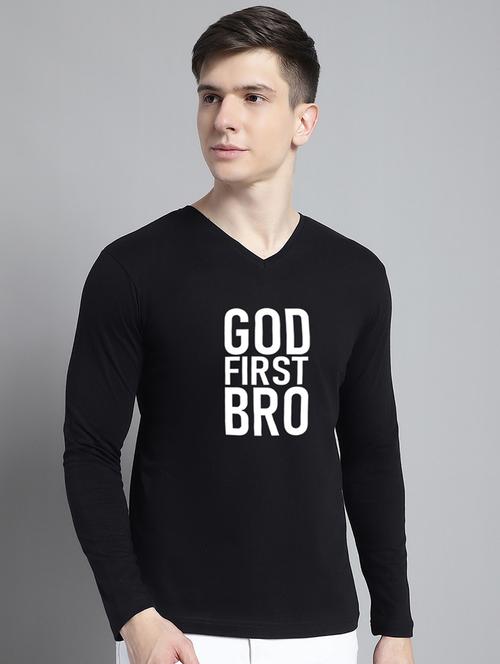 men black cotton chest print t-shirt - 20299068 - Very Small Image - 1