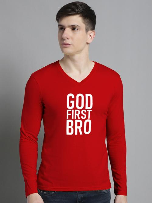 men red cotton chest print t-shirt - 20299069 - Very Small Image - 1