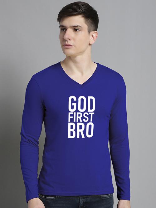 blue cotton chest print tshirt - 20299070 - Very Small Image - 1