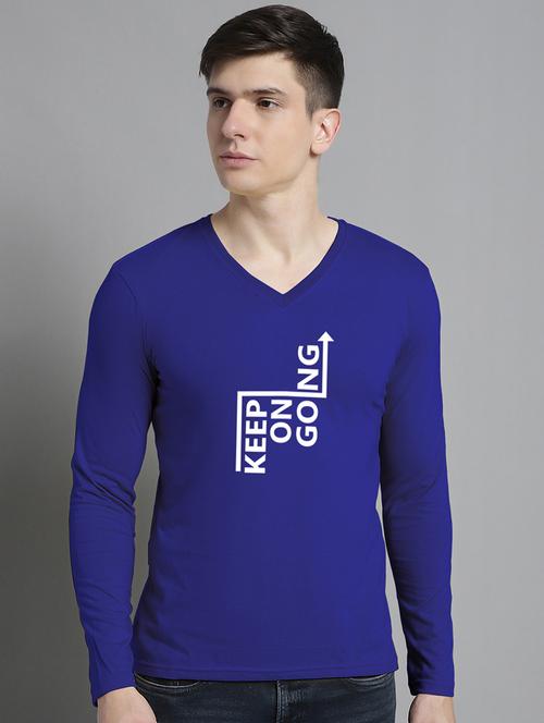 men blue cotton chest print t-shirt - 20299097 - Very Small Image - 1