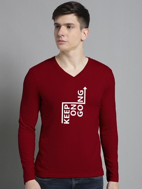 maroon cotton front print tshirt - 20299099 - Very Small Image - 1