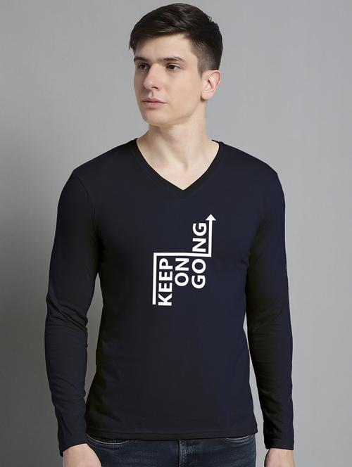 men navy blue cotton chest print t-shirt - 20299100 - Very Small Image - 1