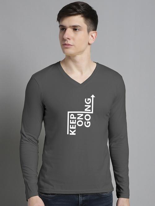 men typography print grey long sleeves cotton t-shirt - 20299103 - Very Small Image - 1