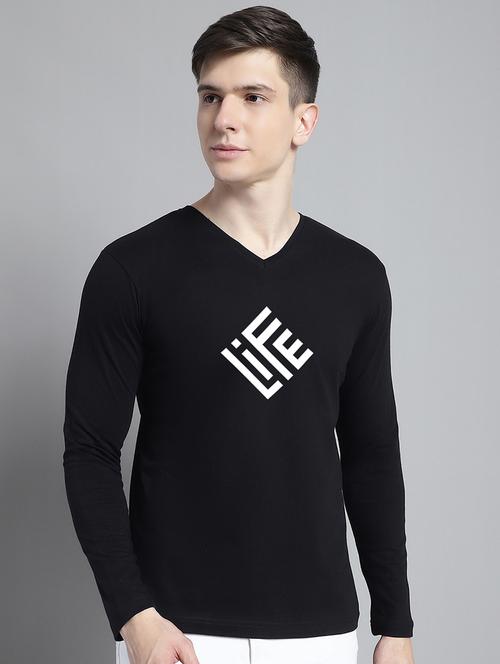 men black cotton chest print t-shirt - 20299109 - Very Small Image - 1