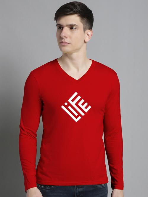 red cotton chest print tshirt - 20299110 - Very Small Image - 1