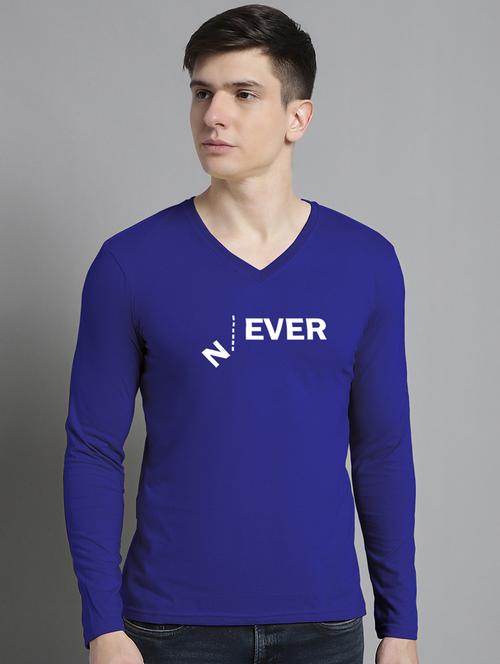 men typography print blue long sleeves cotton t-shirt - 20299119 - Very Small Image - 1